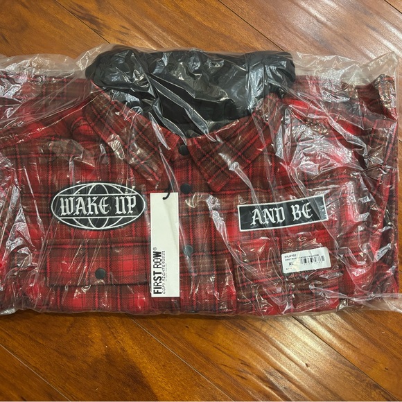 First Row Red Plaid Men's Jacket with Patches - Picture 9 of 9